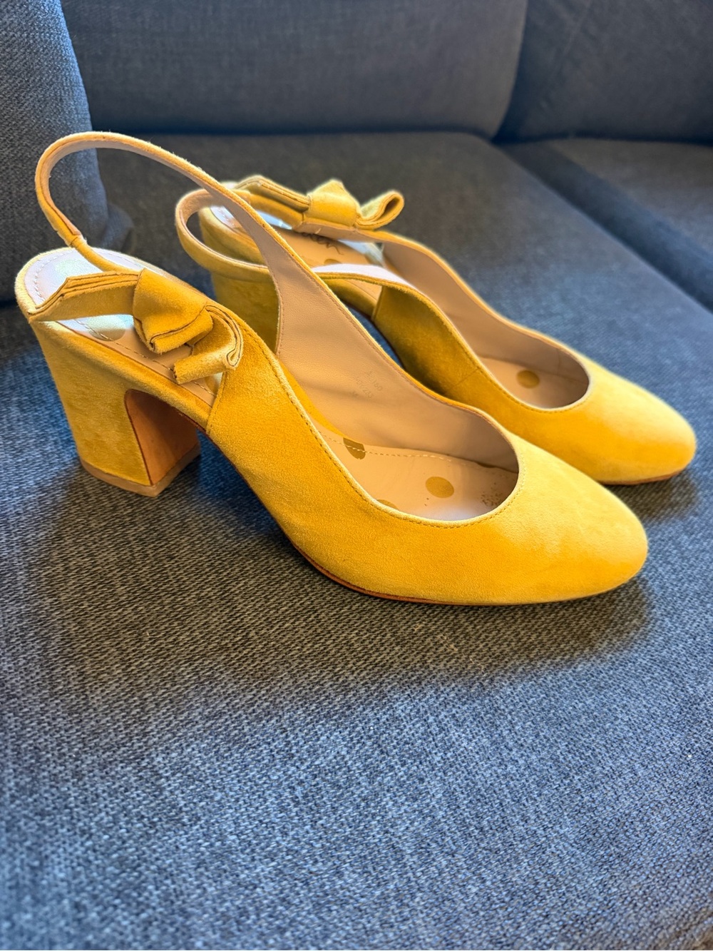 Boden Mustard Yellow Suede Slingback Block Heels